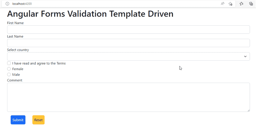 Angular TDF from validation example