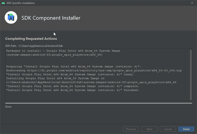 Click Finish when download api