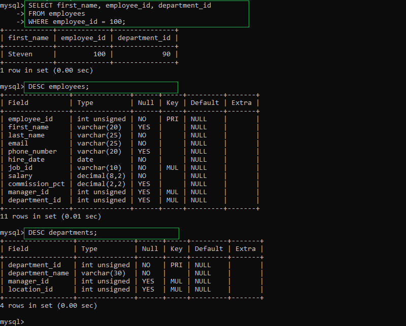 execute query in mysql from command line