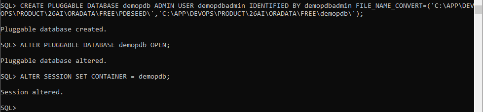 set container demopdb