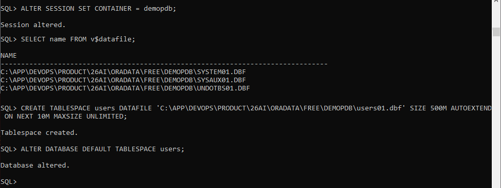 create tablespace for demopdb