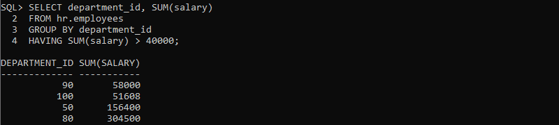 oracle simple having clause