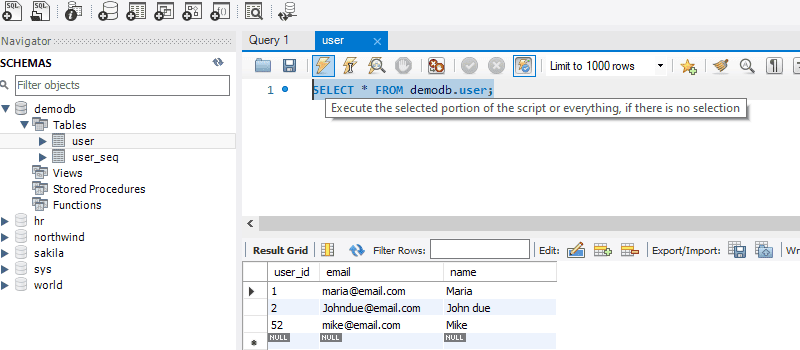 Check data in MySQL using Workbench