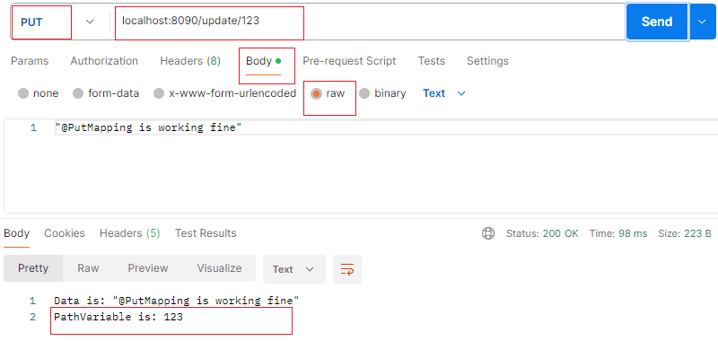 PathVariable PutMapping output