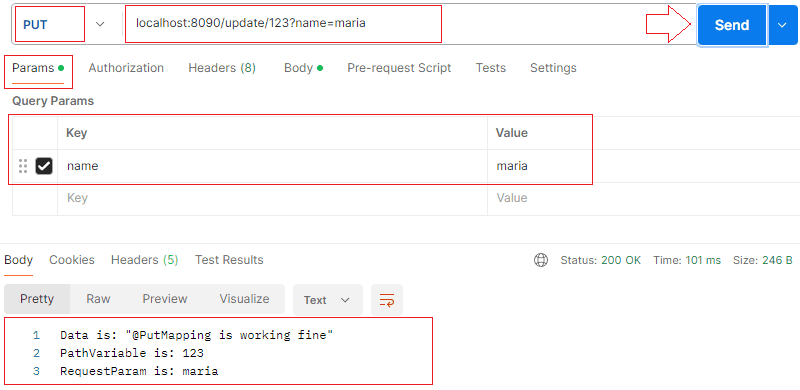 RequestParam PutMapping output