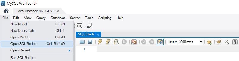 Open sql script in workbench